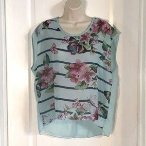 Feelib Light Blue Sheer Floral Top